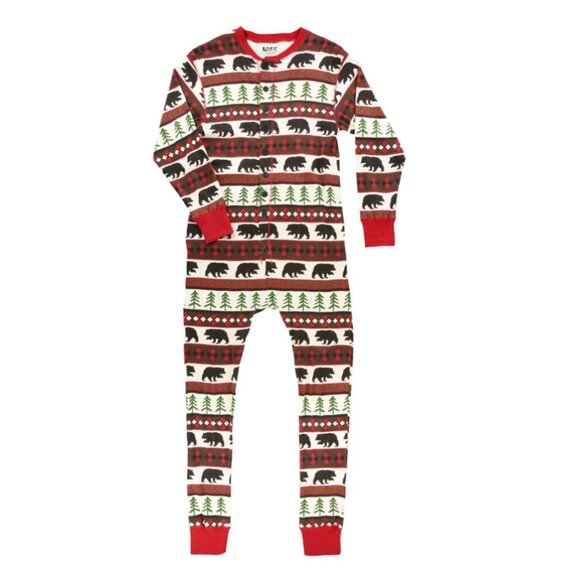 Bear Essentials Adult Onesie Flapjack Lazy One Long Johns Rustic Cabin Pajamas - Picture 5 of 10
